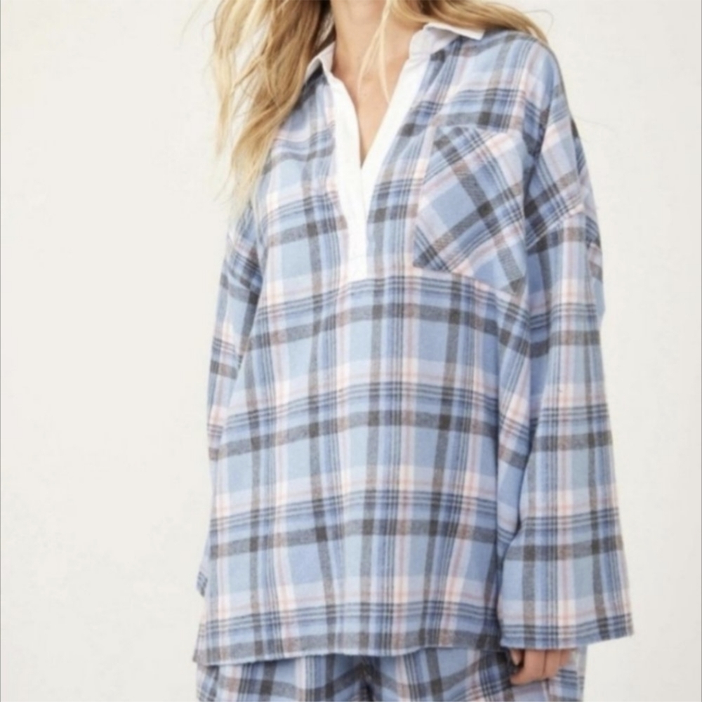 Free People Sunday Morning Plaid Lounge Top NWT